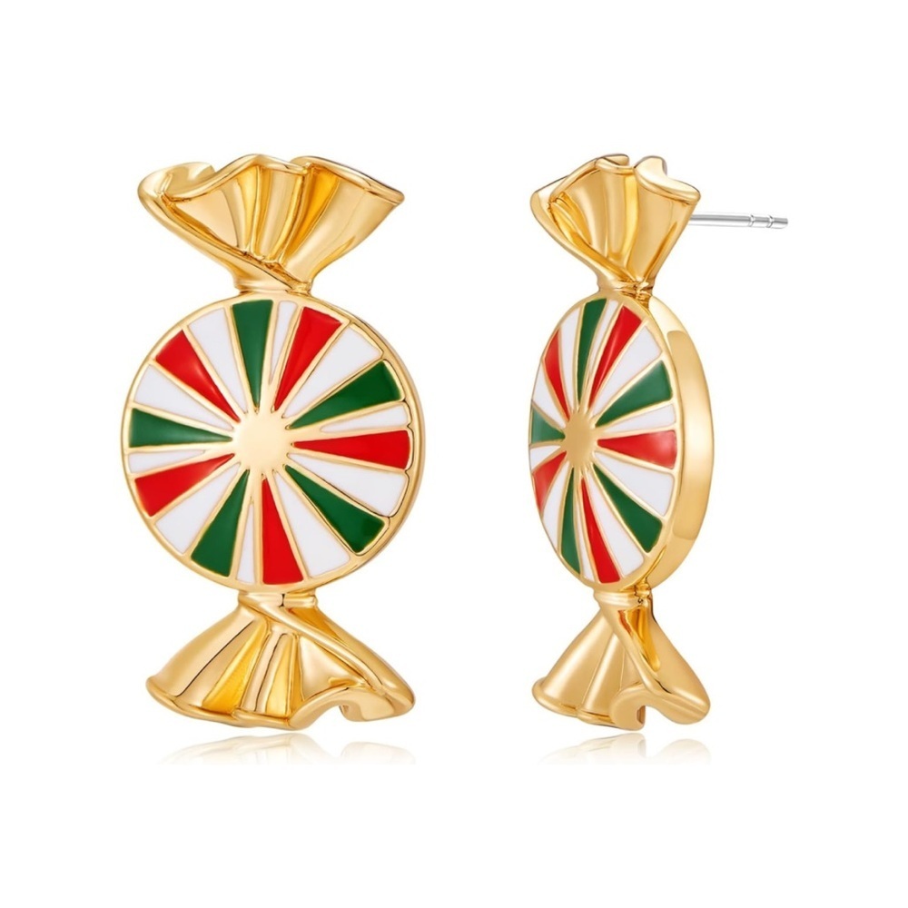 14k Peppermint Christmas Candy Cane Earrings